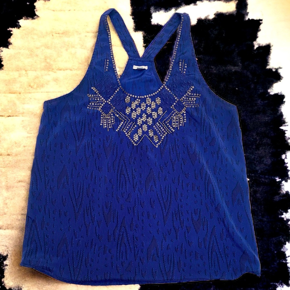 Urban Outfitters Ecote Gold Sequined Embellished Black & Blue Tank Top | Sz Lg